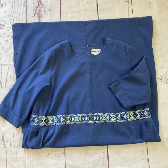 Vintage Liz & Me Maxi Dress Plus Size 3X Blue Moleskin Snake Texture 3/4 Sleeve - Picture 13 of 14